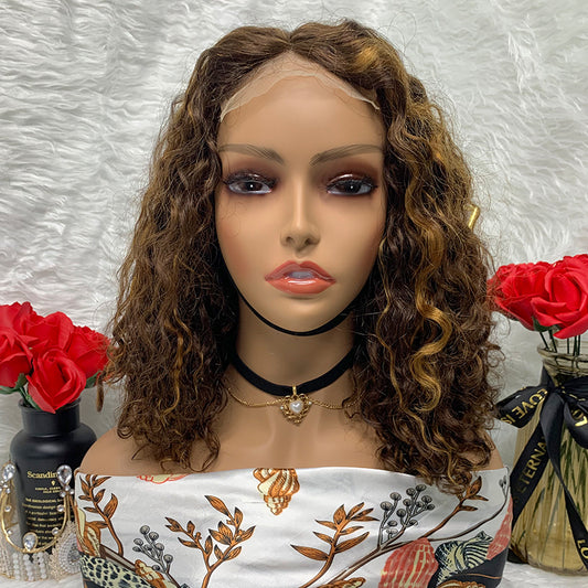 4x4 Lace P4/27 Closure Bob Water Curls Bob Wigs With Bangs