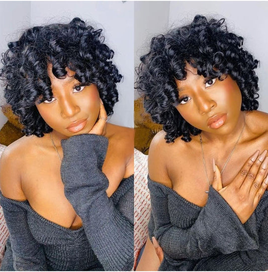 NATURE No Lace Machine Made Rose Curly Super Double Drawn Wigs