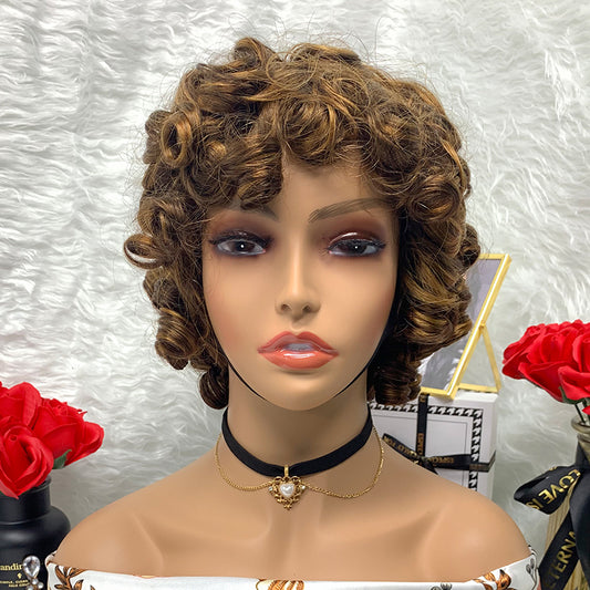 P4/27 No Lace Machine Made Rose Curly Super Double Drawn Wigs